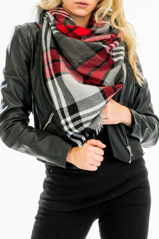 Classic Blanket Scarf Red and Grey