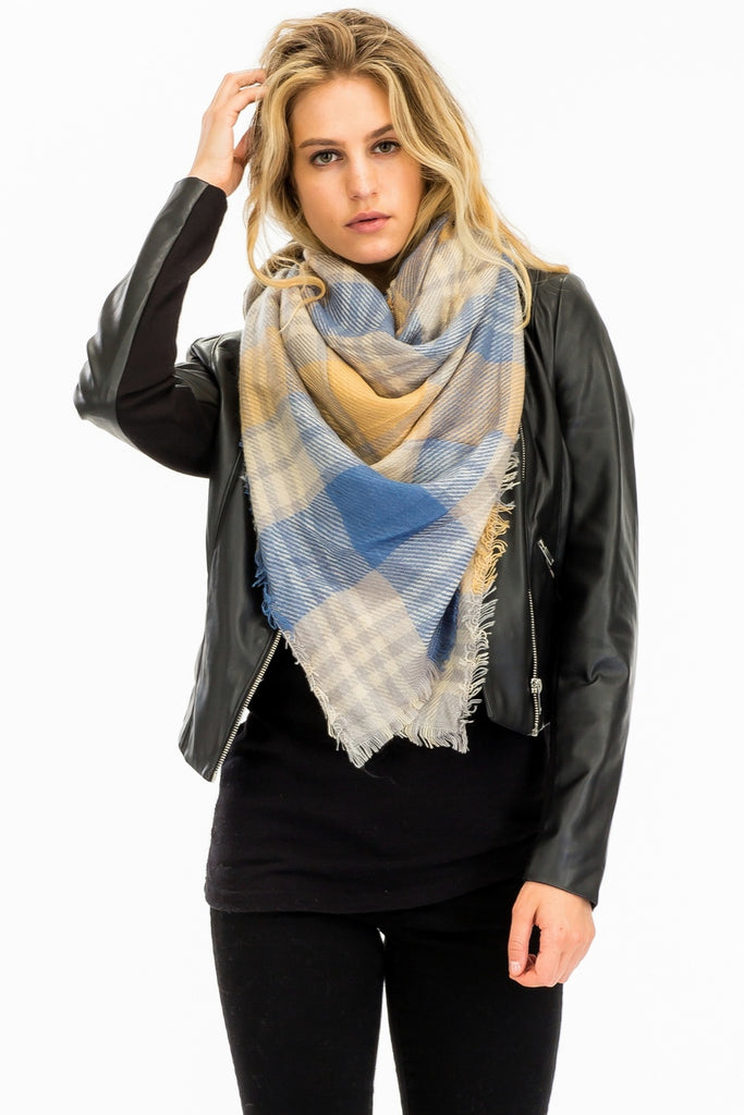 Classic Blanket Scarf Cornflower Blue and Harvest Yellow