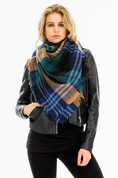 Classic Blanket Scarf Night Blue, Forest Green and Gold