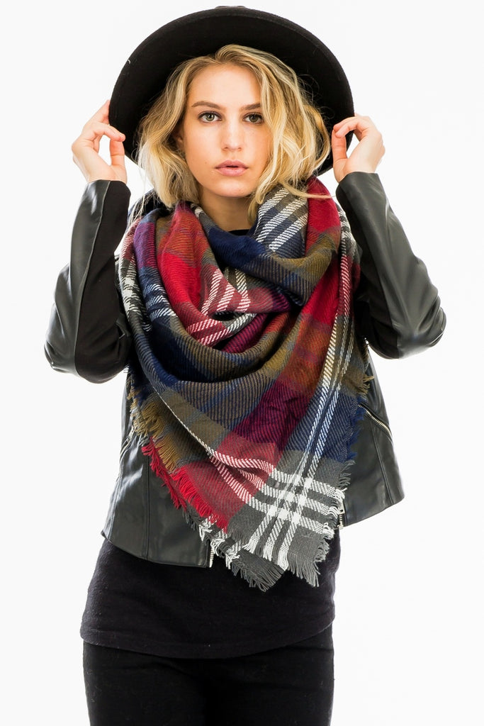 Classic Blanket Scarf Burgundy, Grey and Navy