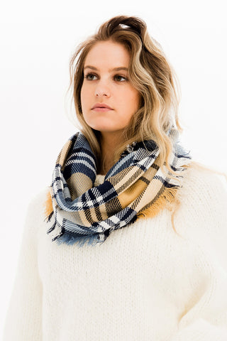 Infinity Scarf in Plaid Blue and Yellow