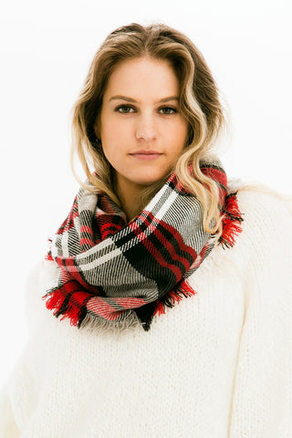 Infinity Scarf  in Plaid Black and Red